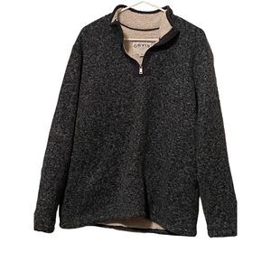 Orvis Mens Dark Grey Quarter Zip Pullover Sherpa Fleece Lined Jacket Large